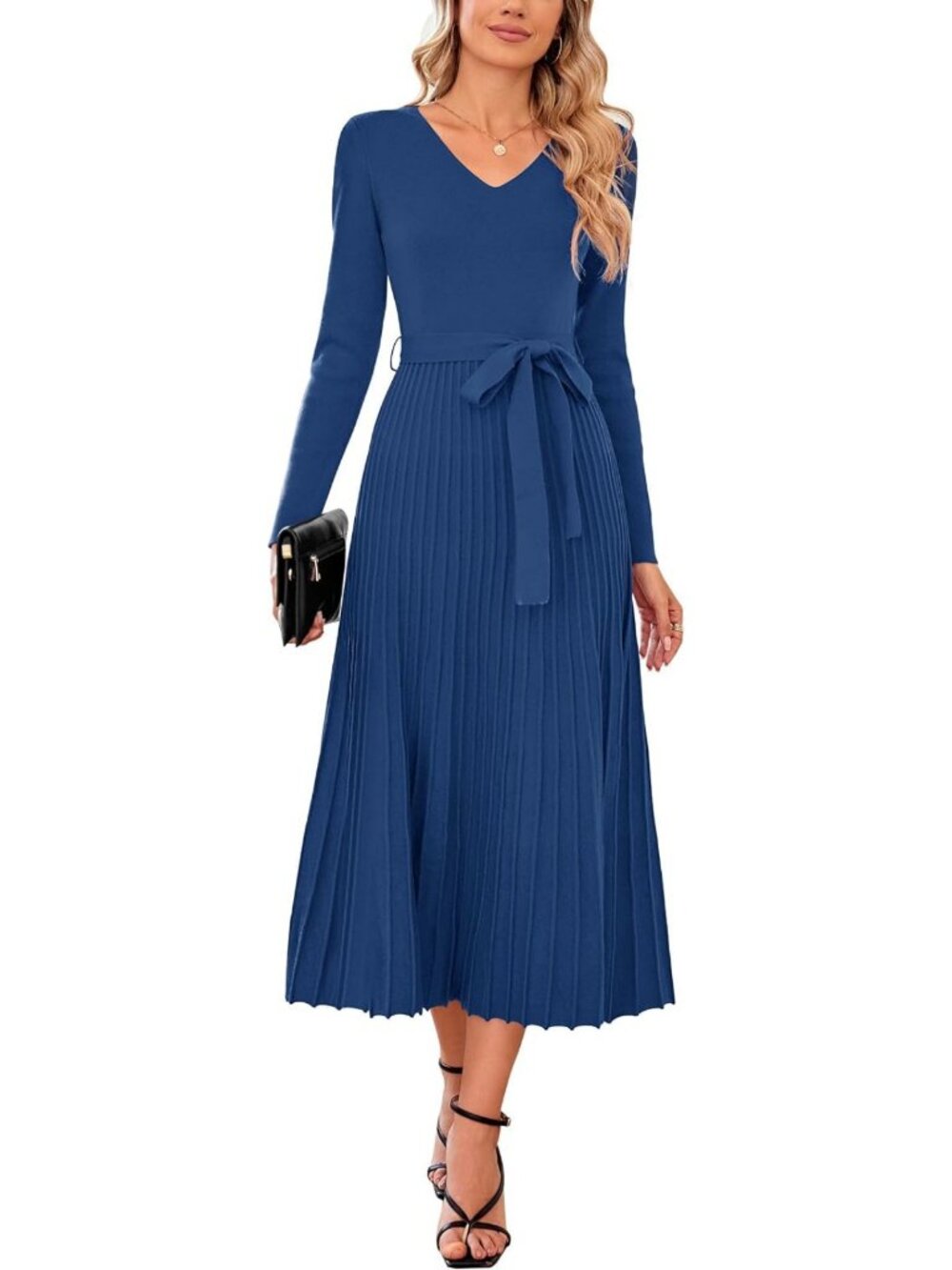 Cozy Wool Blend Midi Sweater Dress for Women - Long Sleeve Fall Fashion